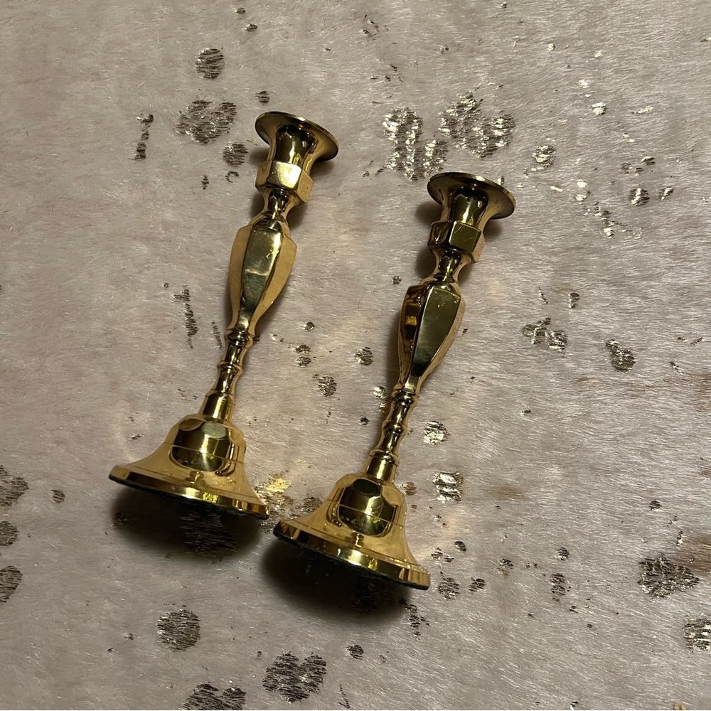 Elegant Pair Brass/ Gold Candle Holders